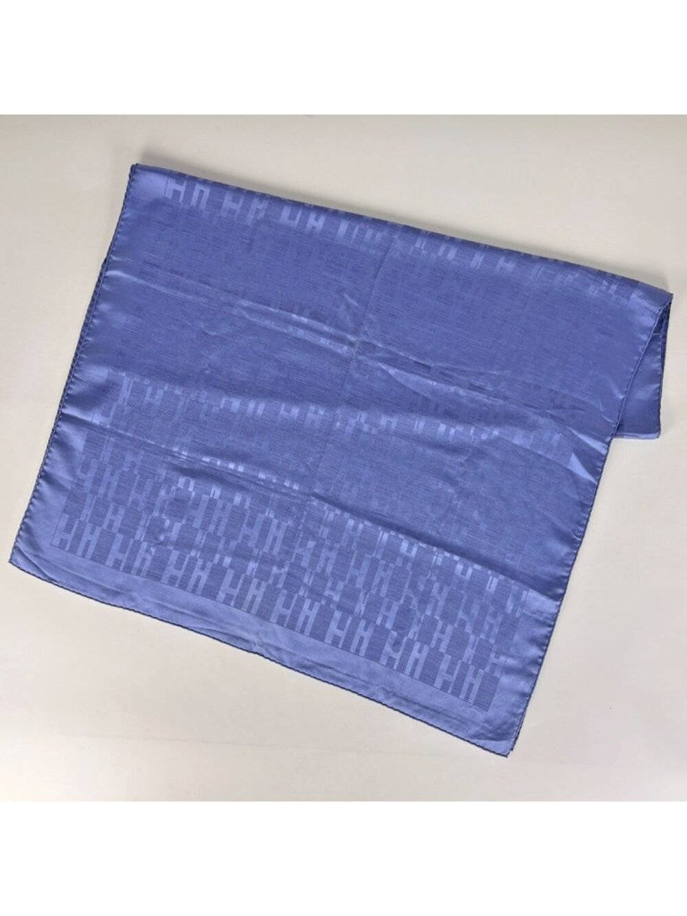 Hermes Grand Ash Shawl Logo Silk Wool Blue Scarf - Picture 2 of 6